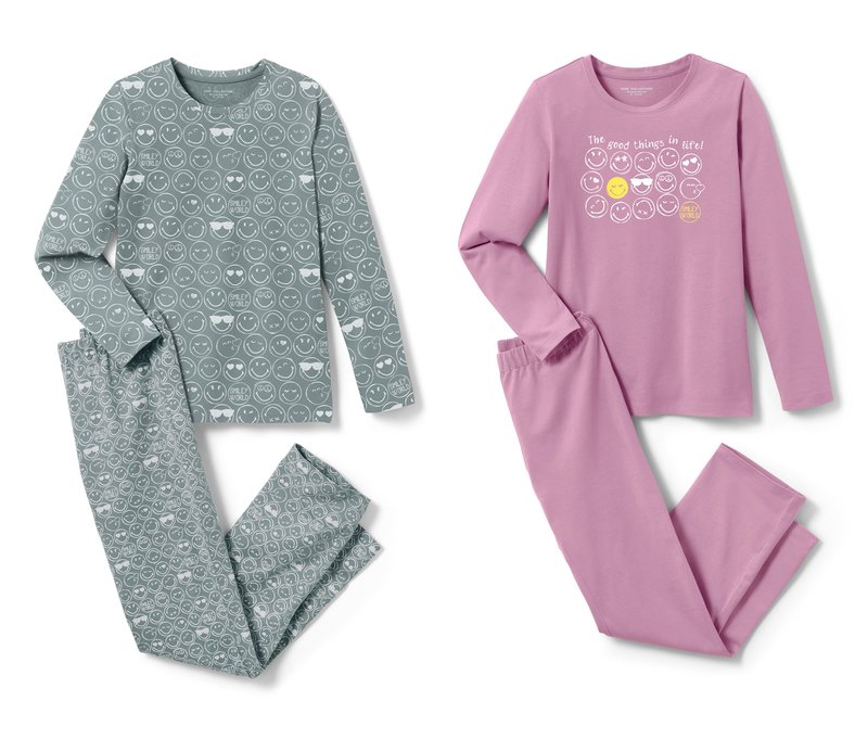 Tchibo - 2 Kinder-Pyjamas »Smiley« - Mädchen - Gr. 158/164 - violett/print