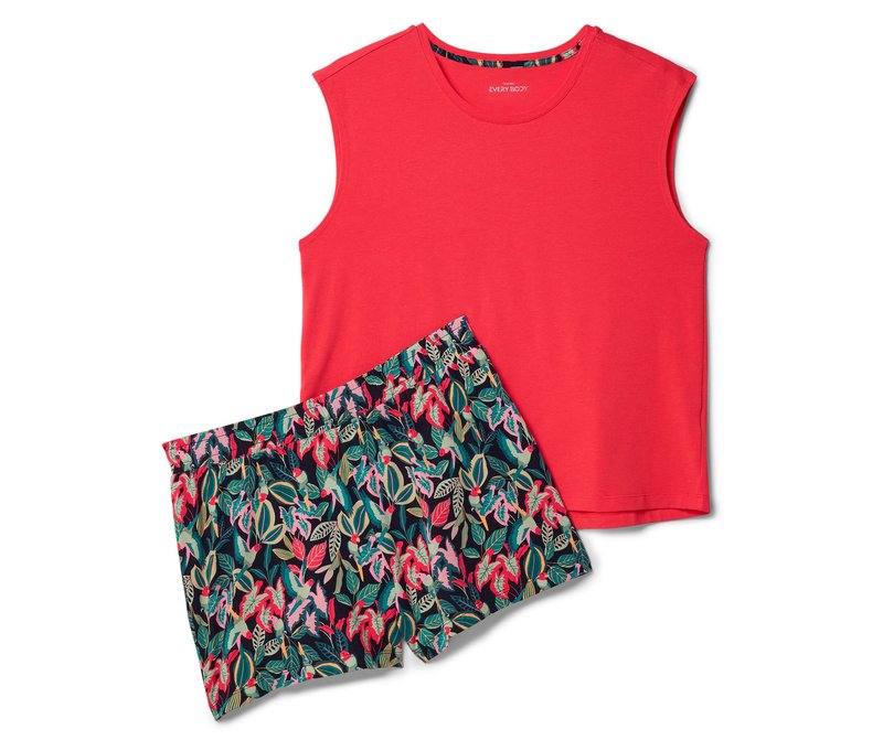 Tchibo - Shorty-Pyjama-Set - Damen - Gr. S - schwarz/print