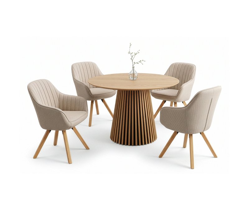 deVries Esstisch »Oria« - 59x61x84cm - beige - Eichenholz / Polyester / Holz