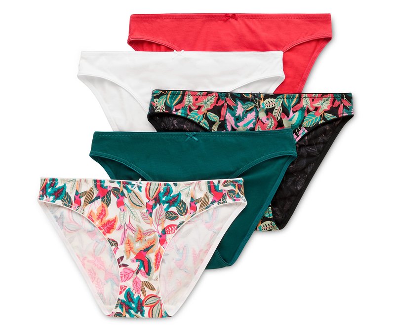 Tchibo - 5 Slips - Damen - Gr. XL - dunkelgrün/print