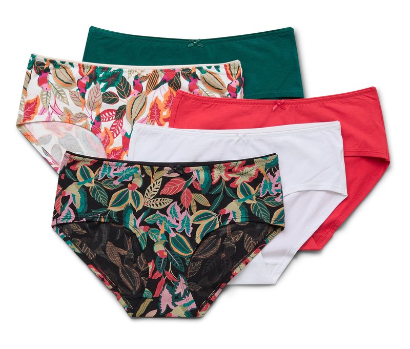 Tchibo - 5 Pantys - Damen - Gr. XL - dunkelgrün/print