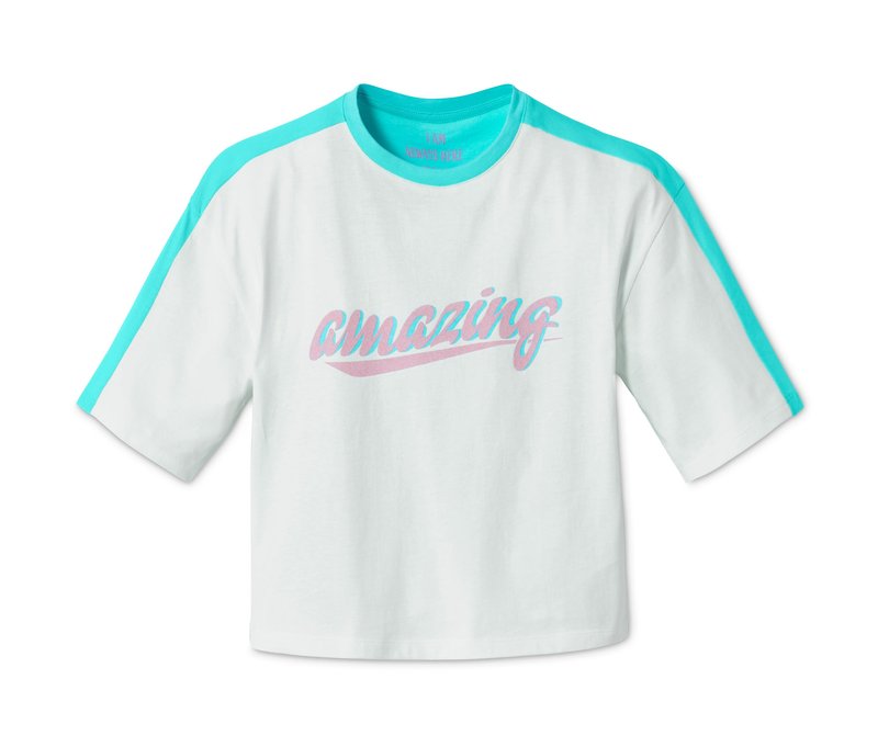 Tchibo - Ki. Mä. T-Shirt 3/4 Arm - Mädchen - Gr. 122/128 - türkis/print