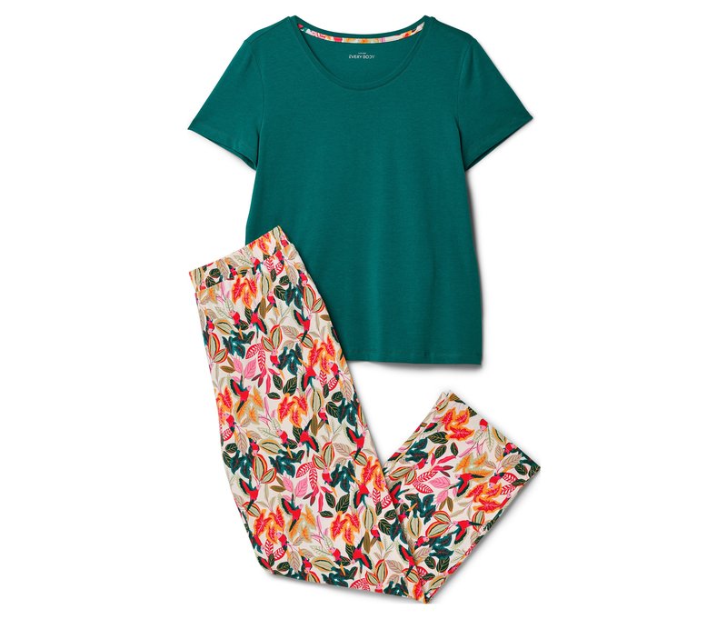 Tchibo - Pyjama-Set - Damen - Gr. XXL - dunkelgrün/print