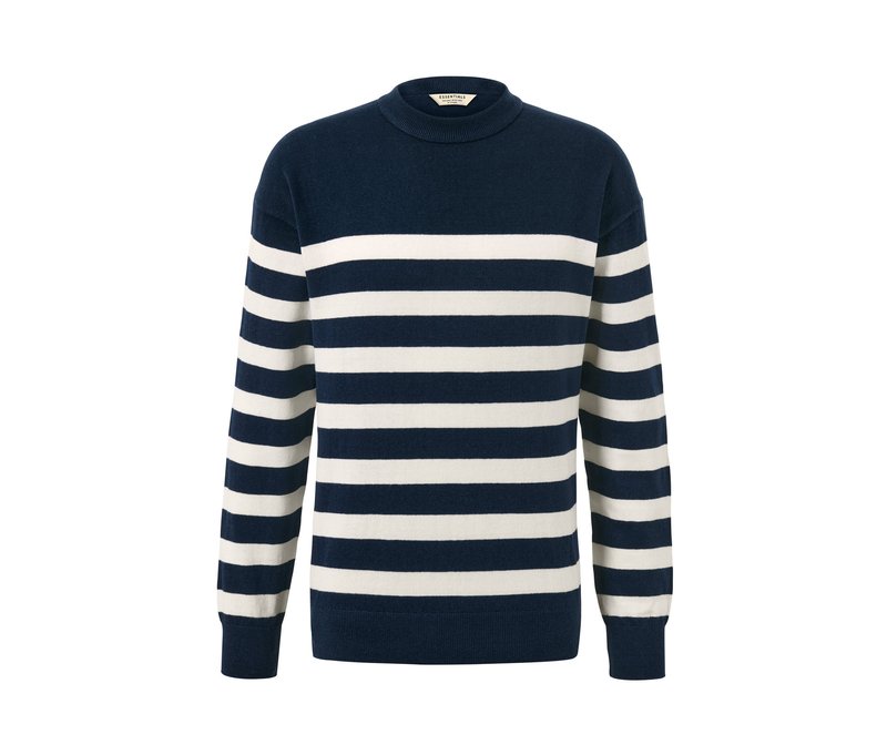 Tchibo - Pullover mit Rundhalsausschnitt - Herren - Gr. S - dunkelblau/gestreift