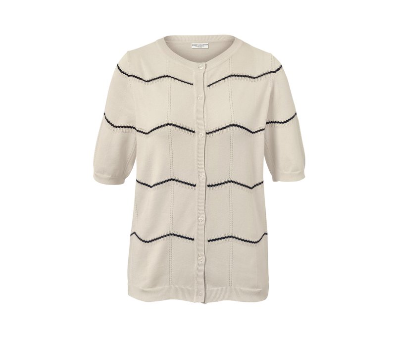 Feinstrick-Cardigan mit Ajour-Muster - Damen - Gr. XL - dunkelblau/gestreift