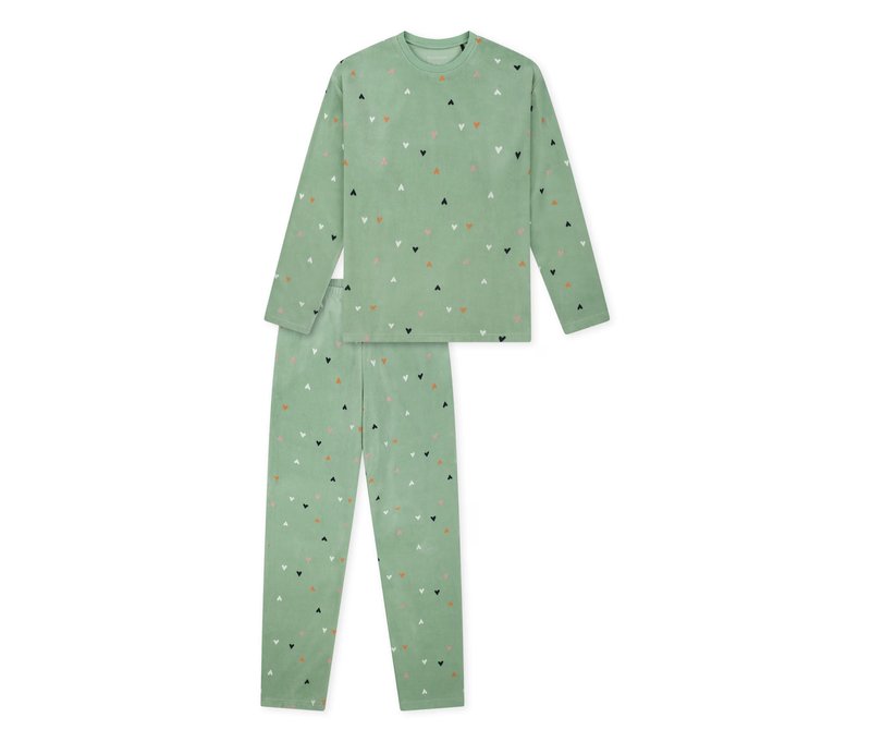 Schiesser Kinder-Velours-Pyjama »Herzchen« - Gr. 116 - grün/print
