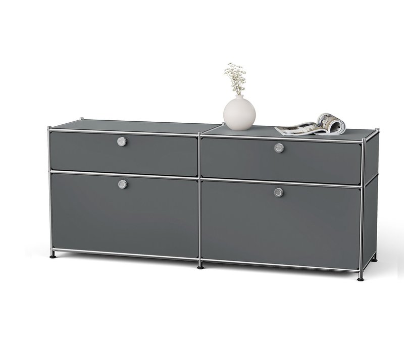 Tchibo - Sideboard Metall »Cn3« mit 2 Klappenfächern und 2 Schubladen - 152x40x64,5cm - chrom -