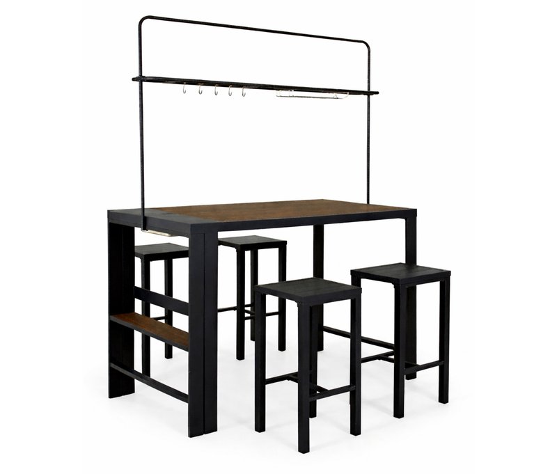 Leco Bartisch und 4 Hocker - 157x209x80cm - braun -
