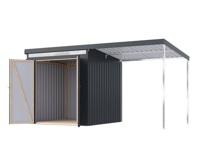 Karibu Metall-Gerätehaus »Anuke 2« mit 2-m-Anbaudach - 414x209x213cm - anthrazit -