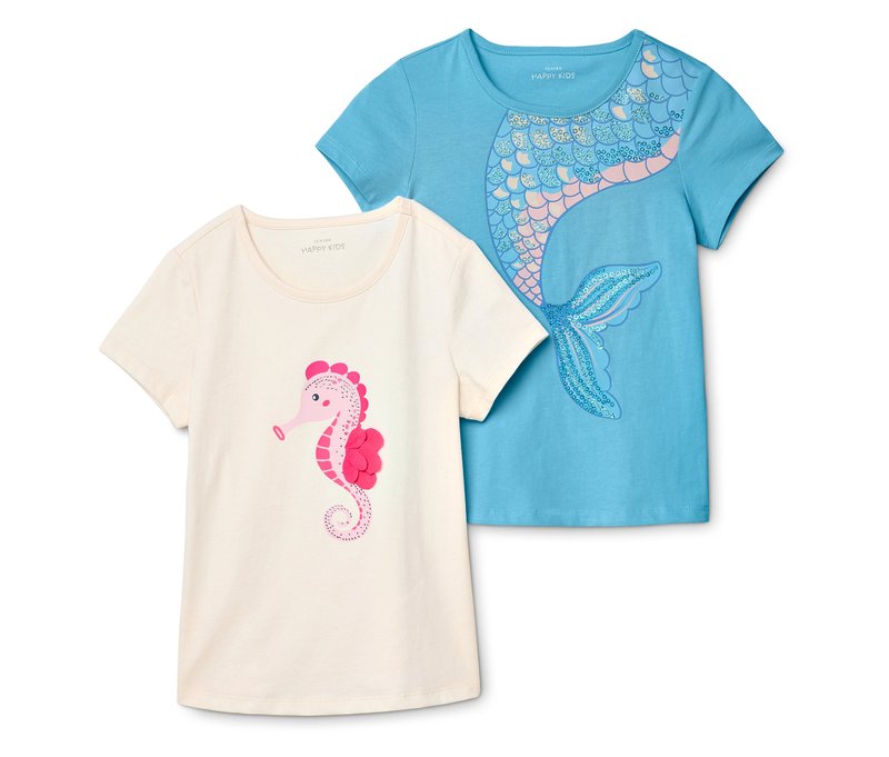 Tchibo - 2 Kinder-T-Shirts mit Applikation - Gr. 122/128 - blau
