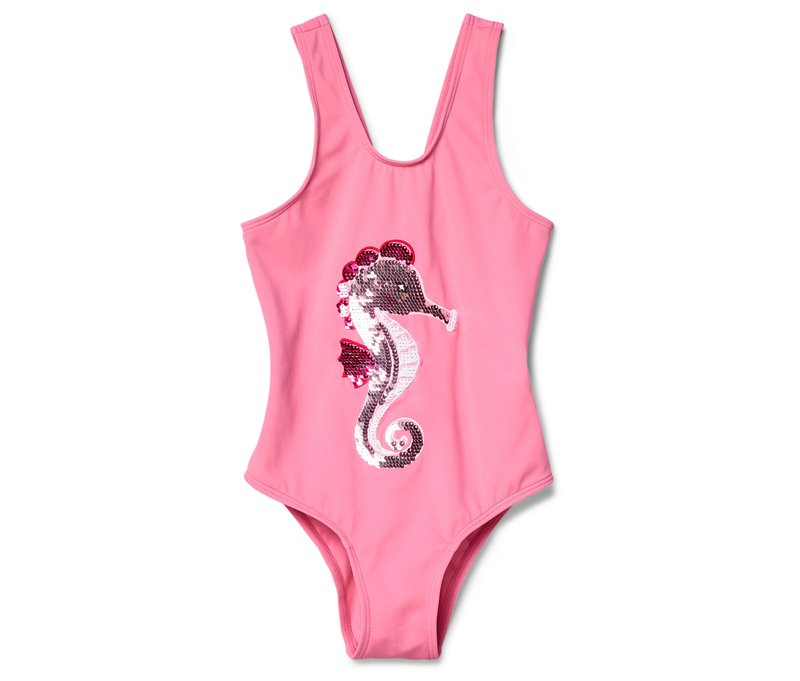 Tchibo - Kinder-Badeanzug mit Wendepailletten - Gr. 110/116 - pink/print