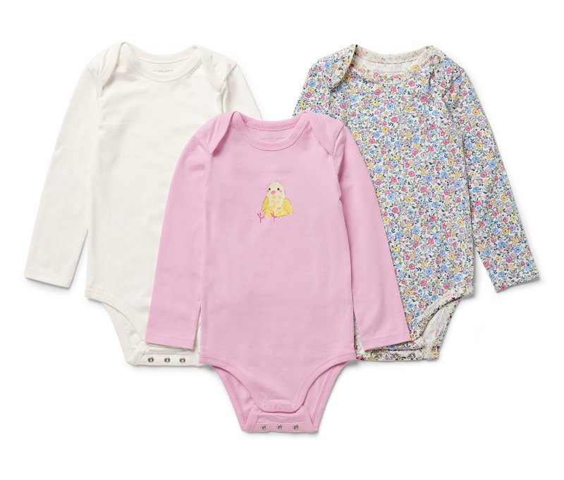 Tchibo - 3 Baby-Bodys mit Mitwachsfunktion - Gr. 98/104 - creme/print