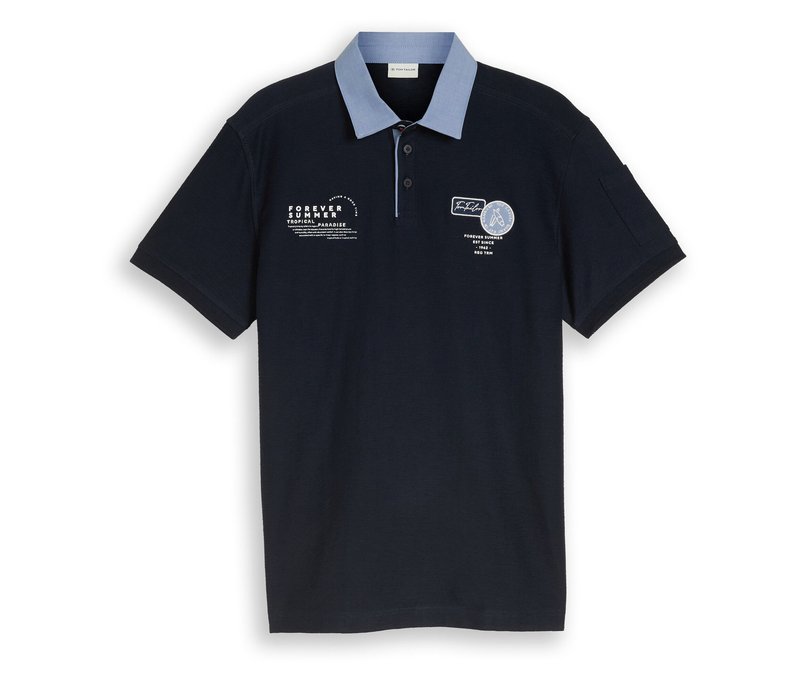 Tom Tailor Poloshirt mit Ottoman-Struktur - Herren - Gr. L - blau/print