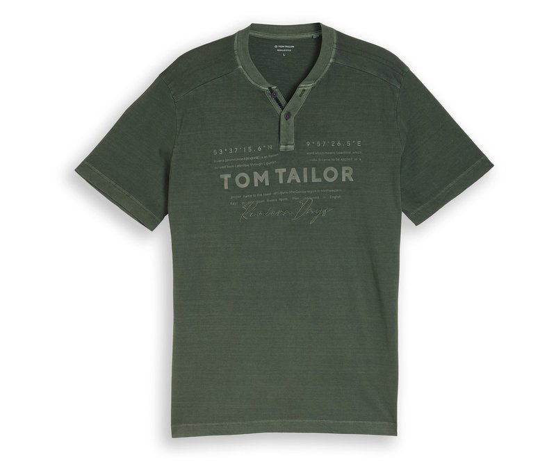 Tom Tailor Serafino T-Shirt mit Logo-Print - Herren - Gr. XXL - grün/print