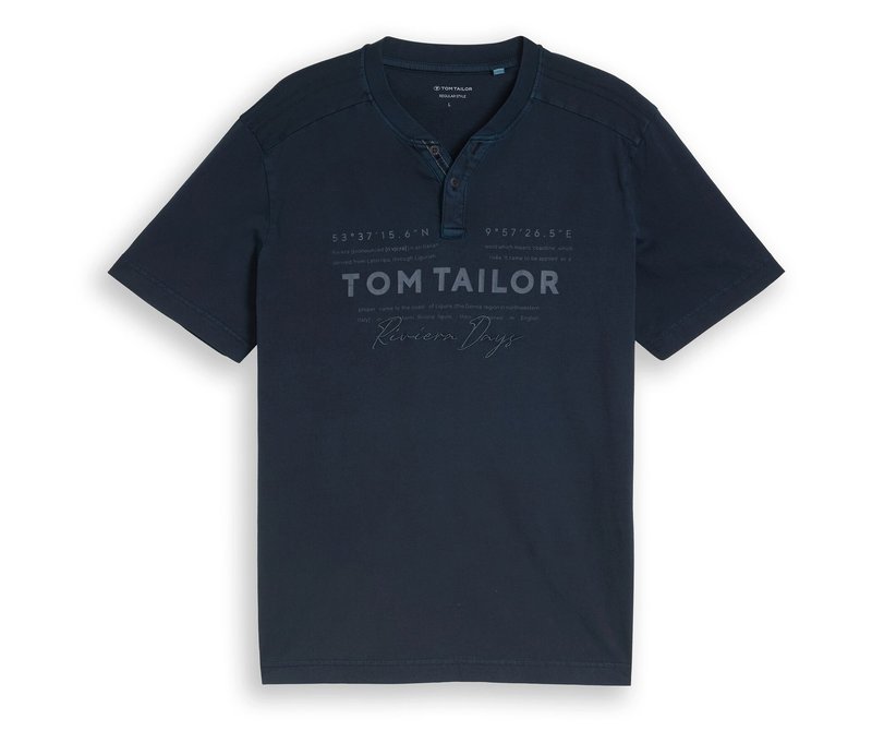 Tom Tailor Serafino T-Shirt mit Logo-Print - Herren - Gr. XXL - blau/print