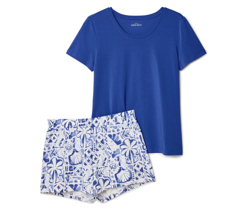 Tchibo - Shorty-Pyjama-Set - Damen - Gr. M - dunkelblau/print