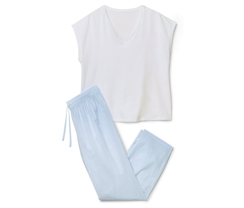 Tchibo - Pyjama-Set - Damen - Gr. L - hellblau/gestreift