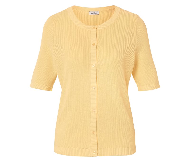 Tchibo - Feinstrick-Cardigan mit Leinen - Damen - Gr. XL - gelb