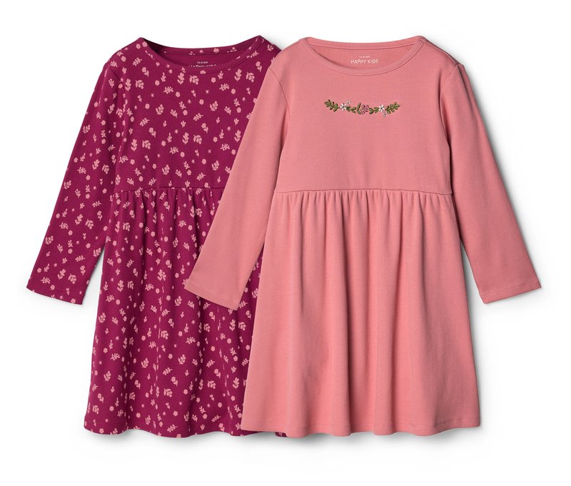 Tchibo - 2 Baby-Jerseykleider - Baby - Gr. 50/56 - dunkelrosa/geblümt
