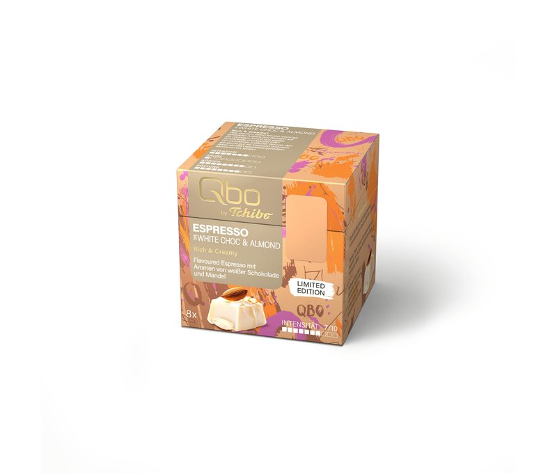Qbo Flavoured Espresso White Choc & Almond - 8 Kapseln - Intensität: 7/10