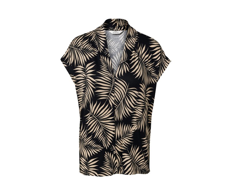 Tchibo - Blusenshirt mit V-Ausschnitt - Damen - Gr. L - schwarz/print