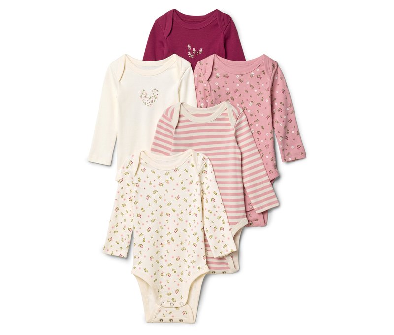 Tchibo - 5 Baby-Bodys mit Mitwachsfunktion - Mädchen - Gr. 98/104 - creme/print