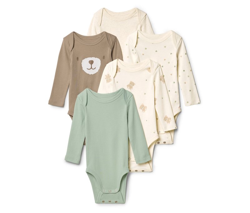 Tchibo - 5 Baby-Bodys mit Mitwachsfunktion - Baby - Gr. 74/80 - dunkelbraun/print