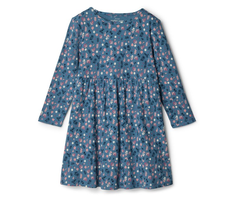 Tchibo - Kinder-Jersey-Rippkleid - Mädchen - Gr. 122/128 - blau/geblümt